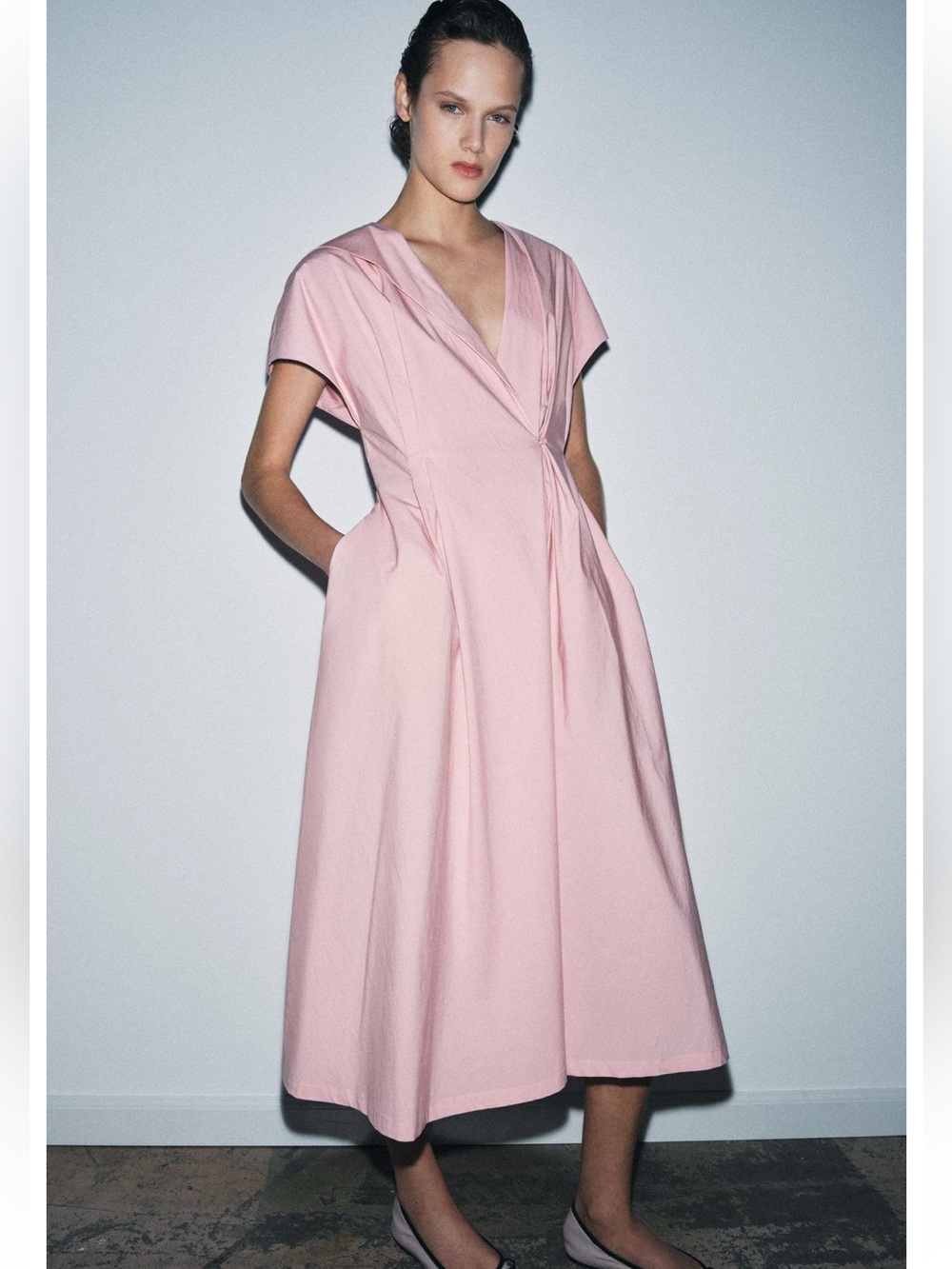 ZARA ZW COLLECTION PLEATED POPLIN DRESS